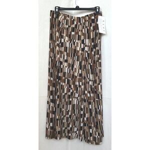 NOS 80s Kemp Collection Silk Blend‎ Maxi Skirt Brown Geo Sz L Stretch Vtg *READ